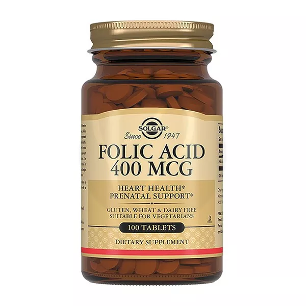 Изображение товара Фолиевая кислота 400 мкг таблетки Solgar, 100 шт, для здоровья женщин и профилактики дефицита