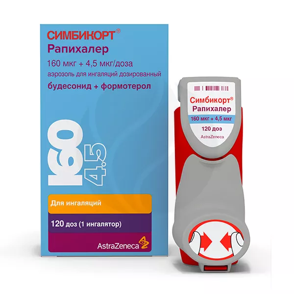 Изображение товара Симбикорт Рапихалер аэрозоль для ингаляций 160мкг+4,5мкг/доза, 120 доз, Франция