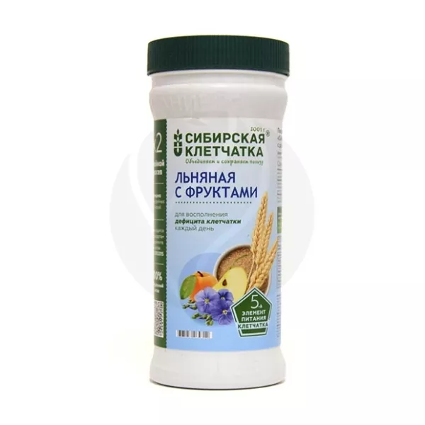 Изображение товара Клетчатка Сибирская Льняная с фруктами 250г Изображение товара Клетчатка Сибирская Льняная с фруктами 250г