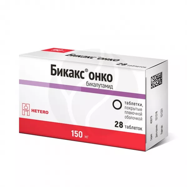 Изображение товара Бикакс Онко (Бикалутамид) таблетки покрыт. п/о 150мг, №28 Изображение товара Бикакс Онко (Бикалутамид) таблетки покрыт. п/о 150мг, №28