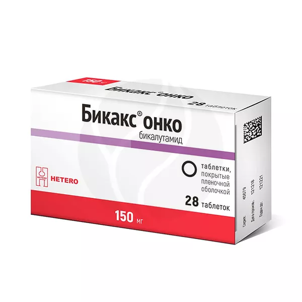 Изображение товара Бикакс Онко (Бикалутамид) таблетки покрыт. п/о 150мг, №28 Изображение товара Бикакс Онко (Бикалутамид) таблетки покрыт. п/о 150мг, №28