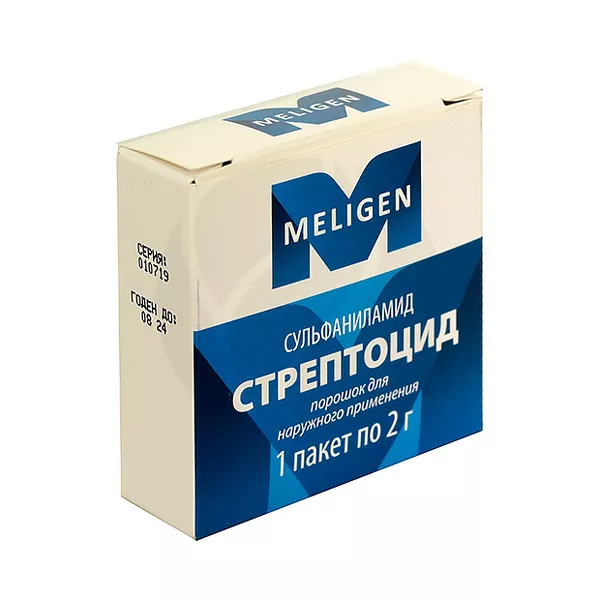 Изображение товара Стрептоцид порошок д/наружн.прим. 2г, №1 Изображение товара Стрептоцид порошок д/наружн.прим. 2г, №1