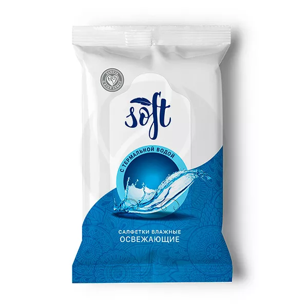 Изображение товара Soft Влажные салфетки освежающие с термальной водой, 15шт Изображение товара Soft Влажные салфетки освежающие с термальной водой, 15шт