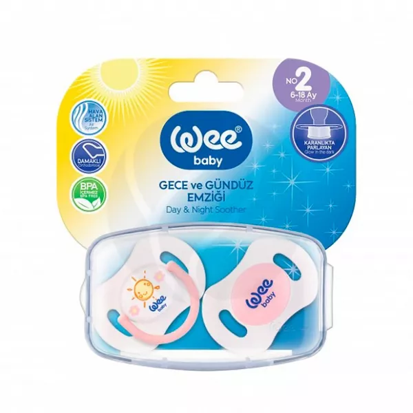 Изображение товара Соска-пустышка Wee Baby День-ночь, силикон, №2, ортодонтическая, Турция