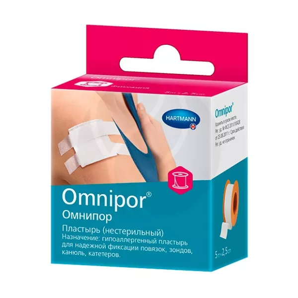 Изображение товара Hartmann Omnipor пластырь фиксирующий 2,5см*5м гипоаллергенный, для фиксации повязок и зондов