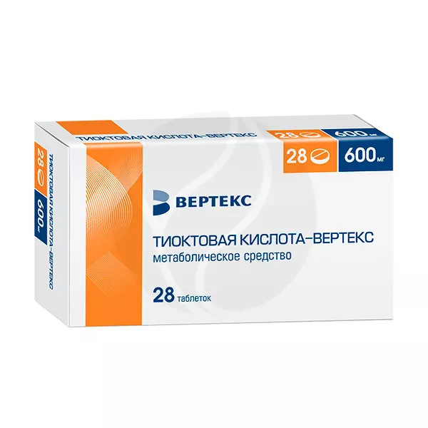 Изображение товара Тиоктовая кислота Вертекс 600 мг таблетки покрытые 28 шт.