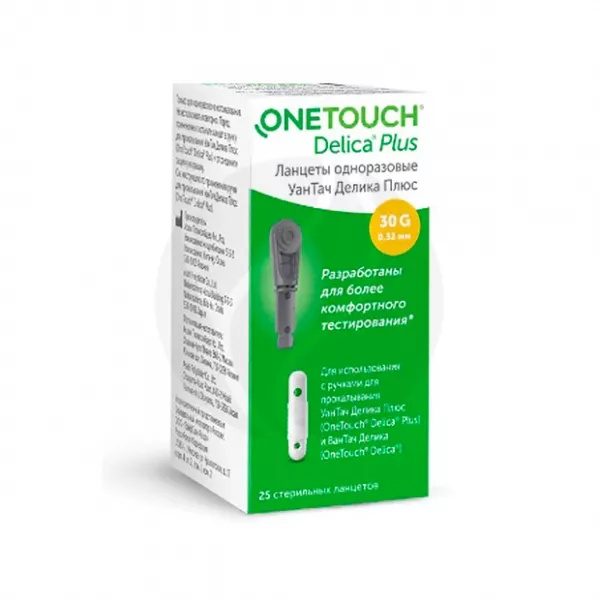 Изображение товара Ланцеты OneTouch Delica Plus, стерильные, 25 штук, совместимы с ручками для прокалывания