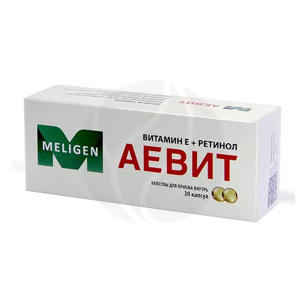 Изображение товара Мелиген Аевит капсулы 100мг+100000 МЕ, №30 Изображение товара Мелиген Аевит капсулы 100мг+100000 МЕ, №30
