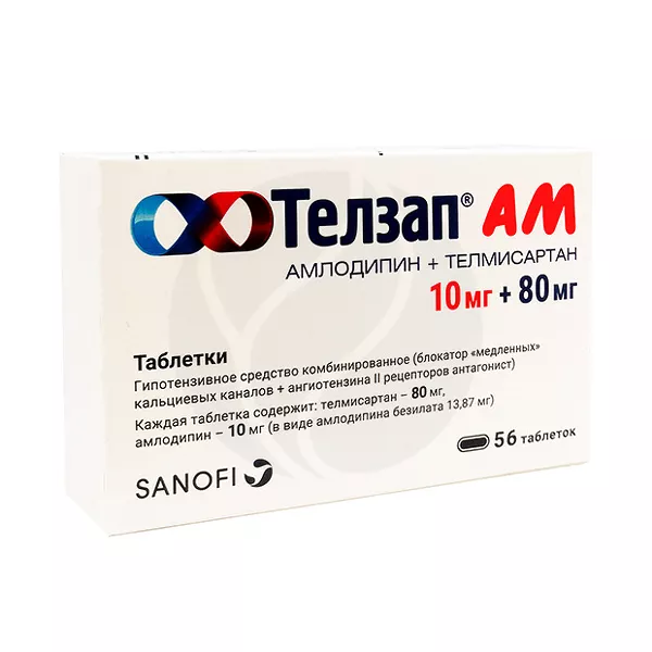 Изображение товара Телзап АМ таблетки 10мг+80мг, №56 Изображение товара Телзап АМ таблетки 10мг+80мг, №56