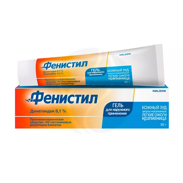 Изображение товара Фенистил гель д/наружн. прим. 0,1%, 30г Изображение товара Фенистил гель д/наружн. прим. 0,1%, 30г