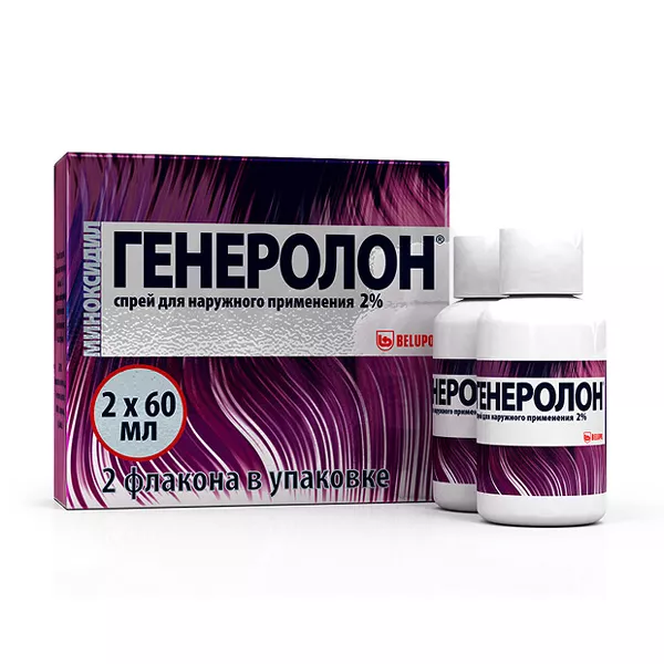 Изображение товара Генеролон спрей 2% для наружного применения 60 мл от алопеции Изображение товара Генеролон спрей 2% для наружного применения 60 мл от алопеции