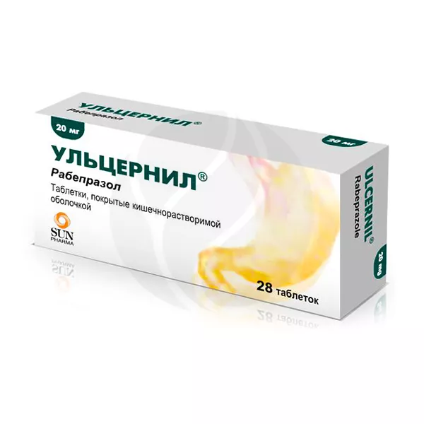 Изображение товара Ульцернил таблетки покрыт.кишечнораств.об. 20мг, №28 Изображение товара Ульцернил таблетки покрыт.кишечнораств.об. 20мг, №28