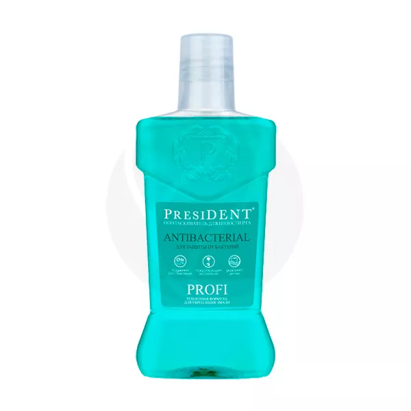 Изображение товара Ополаскиватель для рта PRESIDENT PROFI Antibacterial 250 мл без фтора и SLS Изображение товара Ополаскиватель для рта PRESIDENT PROFI Antibacterial 250 мл без фтора и SLS