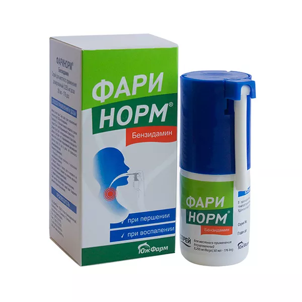 Изображение товара Фаринорм Бензидамин спрей д/местн. прим. 0,255мг/доза, 30мл 176доз Изображение товара Фаринорм Бензидамин спрей д/местн. прим. 0,255мг/доза, 30мл 176доз