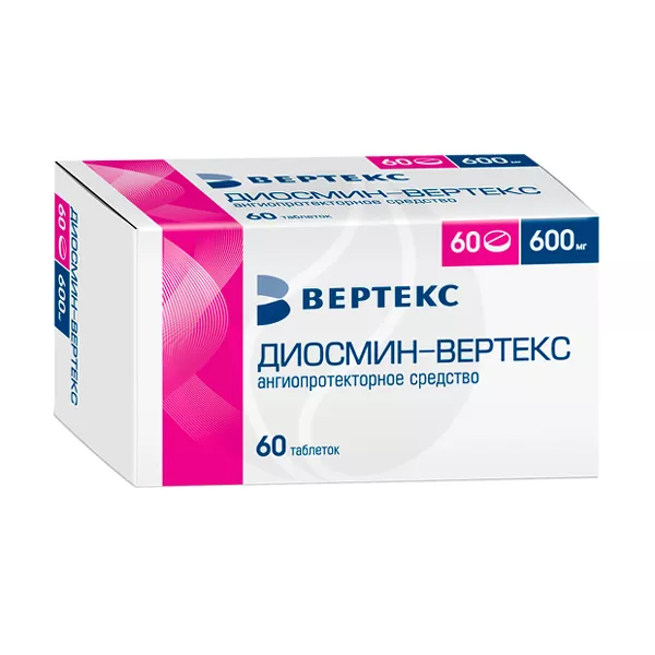 Изображение товара Диосмин Вертекс таблетки покрыт. п/о 600мг, №60 Изображение товара Диосмин Вертекс таблетки покрыт. п/о 600мг, №60