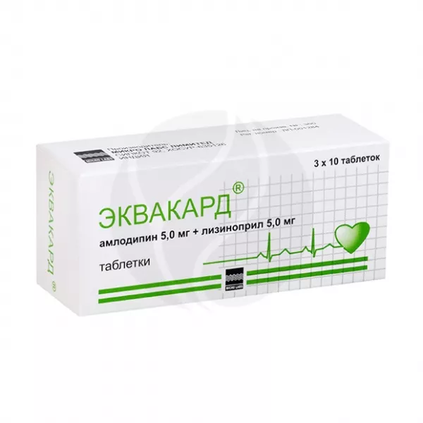 Изображение товара Эквакард таблетки 5мг+5мг 30 штук для контроля гипертонии Изображение товара Эквакард таблетки 5мг+5мг 30 штук для контроля гипертонии