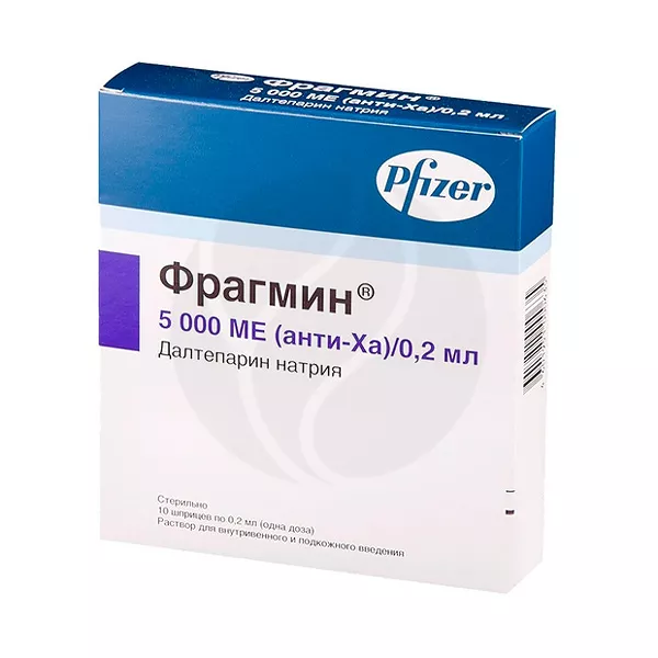 Изображение товара Раствор для инъекций Pfizer Далтепарин натрия 5000 ЕД/0,2 мл Изображение товара Раствор для инъекций Pfizer Далтепарин натрия 5000 ЕД/0,2 мл