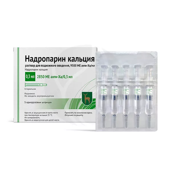 Изображение товара Надропарин раствор д/инъекций 9500анти-Ха МЕ/мл, 0,3мл №5 Изображение товара Надропарин раствор д/инъекций 9500анти-Ха МЕ/мл, 0,3мл №5