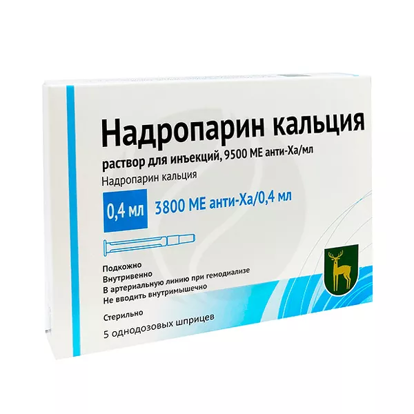 Изображение товара Надропарин раствор д/инъекций 9500анти-Ха МЕ/мл, 0,4 №5 Изображение товара Надропарин раствор д/инъекций 9500анти-Ха МЕ/мл, 0,4 №5