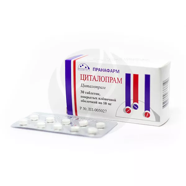 Изображение товара Циталопрам таблетки покрыт. п/о 10мг, №30 Изображение товара Циталопрам таблетки покрыт. п/о 10мг, №30