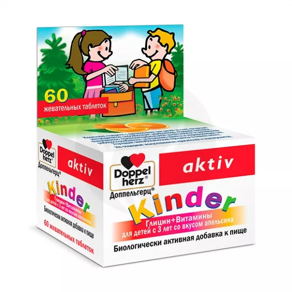 Изображение товара Доппельгерц Киндер Глицин + витамины жевательные таблетки 60 шт Германия