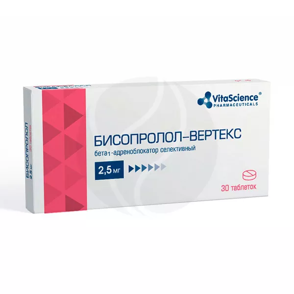 Изображение товара Бисопролол-Вертекс таблетки покрыт. п/о 2,5мг, №30