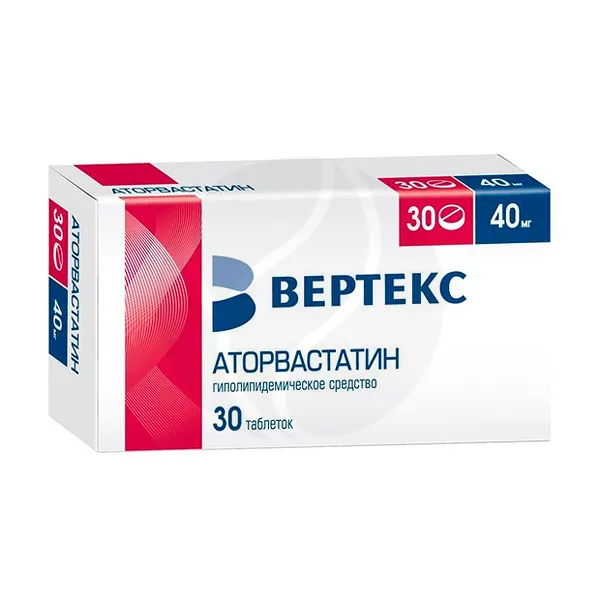 Изображение товара Аторвастатин-Вертекс таблетки покрыт. п/о 40мг, №30 Изображение товара Аторвастатин-Вертекс таблетки покрыт. п/о 40мг, №30