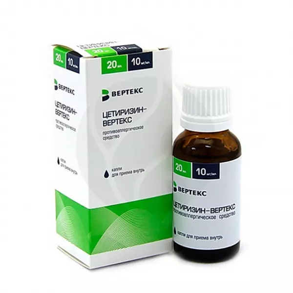 Цетиризин Вертекс капли д/приема внутрь 10мг/мл, 20мл