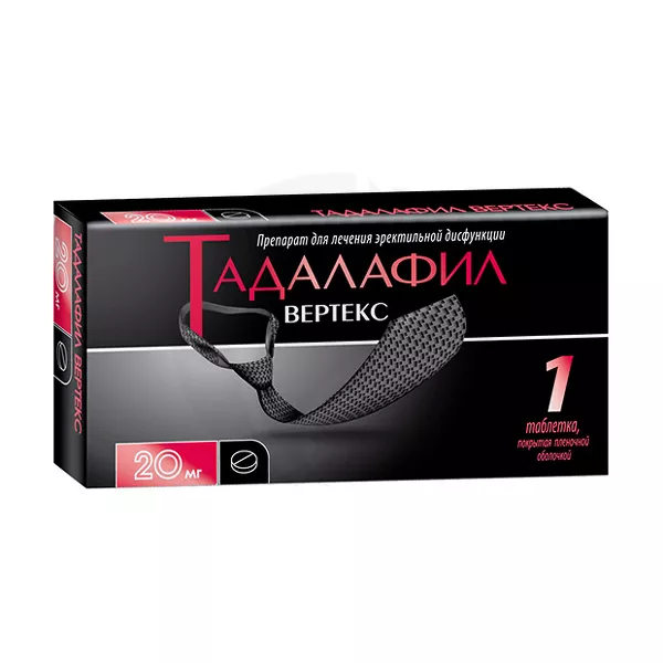 Изображение товара Тадалафил Вертекс таблетки покрыт. п/о 20мг, №1 Изображение товара Тадалафил Вертекс таблетки покрыт. п/о 20мг, №1