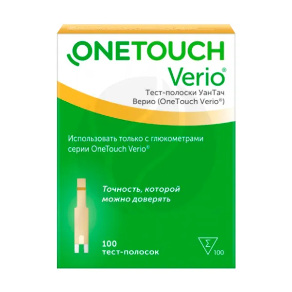 Изображение товара OneTouch Verio тест-полоски для глюкометров, упаковка 100 штук