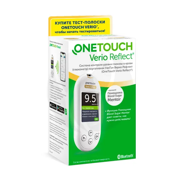 Изображение товара Глюкометр OneTouch Verio Reflect с функцией Blood Sugar Mentor, ColorSure, на русском