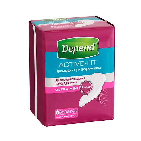Изображение товара Depend Ultra Mini прокладки при недержании 12 штук для легкой защиты и комфорта