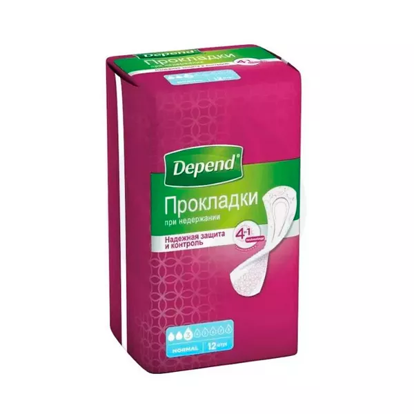 Изображение товара Depend Normal прокладки при недержании 12 шт для среднего уровня защиты Изображение товара Depend Normal прокладки при недержании 12 шт для среднего уровня защиты