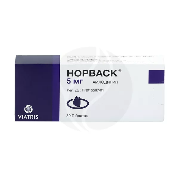 Изображение товара Норваск таблетки 5 мг для лечения гипертонии и стенокардии, 30 шт Изображение товара Норваск таблетки 5 мг для лечения гипертонии и стенокардии, 30 шт