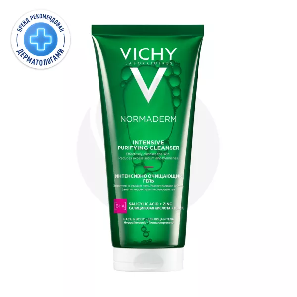 Vichy Normaderm Очищающий гель для проблемной кожи лица и тела от прыщей, черных точек и акне, 200мл