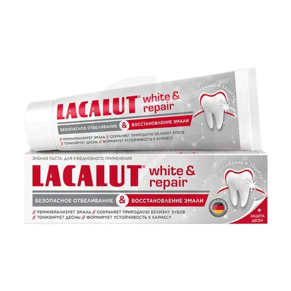 Изображение товара Lacalut White&Repair зубная паста безопасное отбеливание и восстановление эмали, 65г Изображение товара Lacalut White&Repair зубная паста безопасное отбеливание и восстановление эмали, 65г