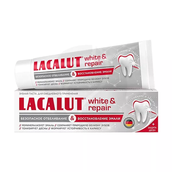 Изображение товара Lacalut White&Repair зубная паста безопасное отбеливание и восстановление эмали, 65г Изображение товара Lacalut White&Repair зубная паста безопасное отбеливание и восстановление эмали, 65г