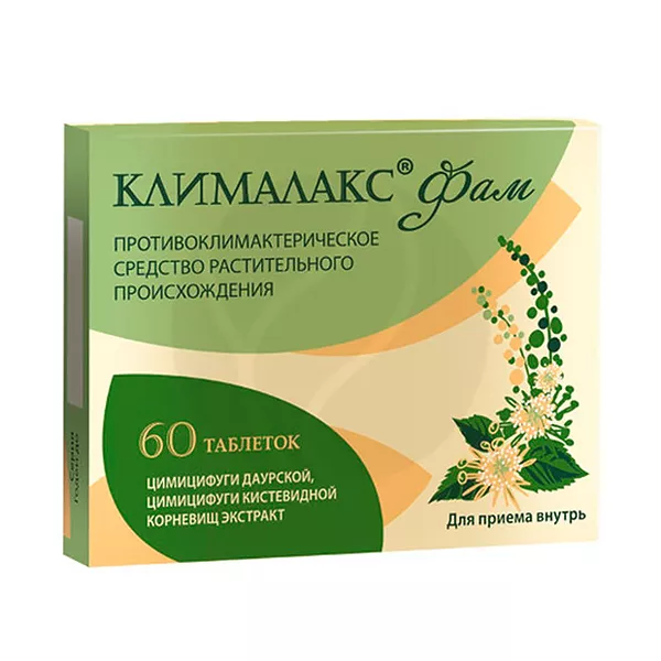 Изображение товара Клималакс Фам таблетки покрыт. п/о 20мг, №60 Изображение товара Клималакс Фам таблетки покрыт. п/о 20мг, №60
