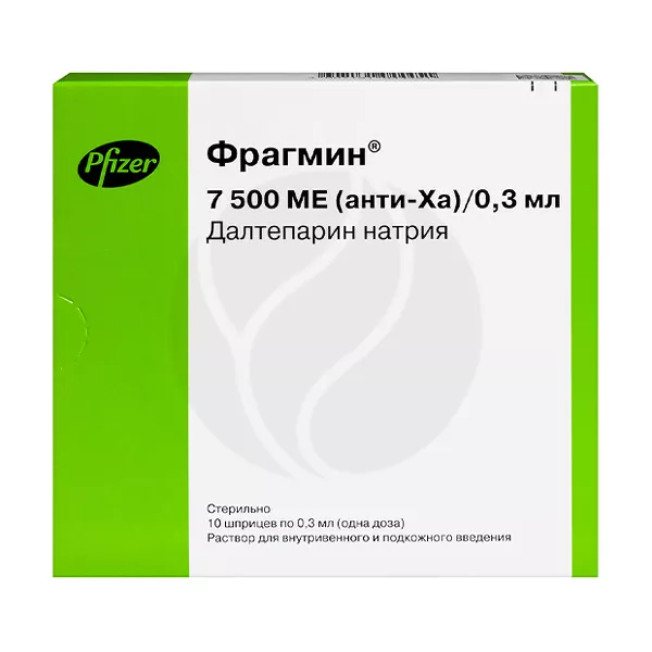 Изображение товара Фрагмин раствор для инъекций 7500МЕ (анти-Ха) 10 шприцов Pfizer Изображение товара Фрагмин раствор для инъекций 7500МЕ (анти-Ха) 10 шприцов Pfizer