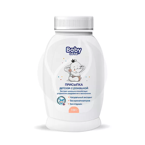 Изображение товара Детская присыпка Baby Care с экстрактом ромашки 100 г для ухода за кожей Изображение товара Детская присыпка Baby Care с экстрактом ромашки 100 г для ухода за кожей