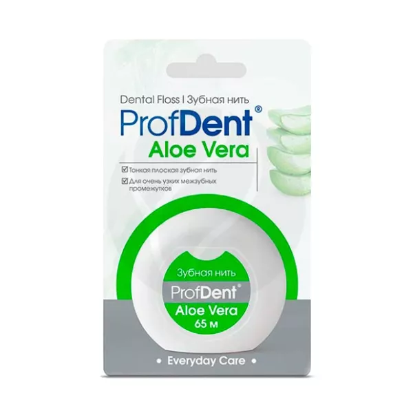 Изображение товара Зубная нить ProfDent с алоэ вера 65м для бережной гигиены полости рта