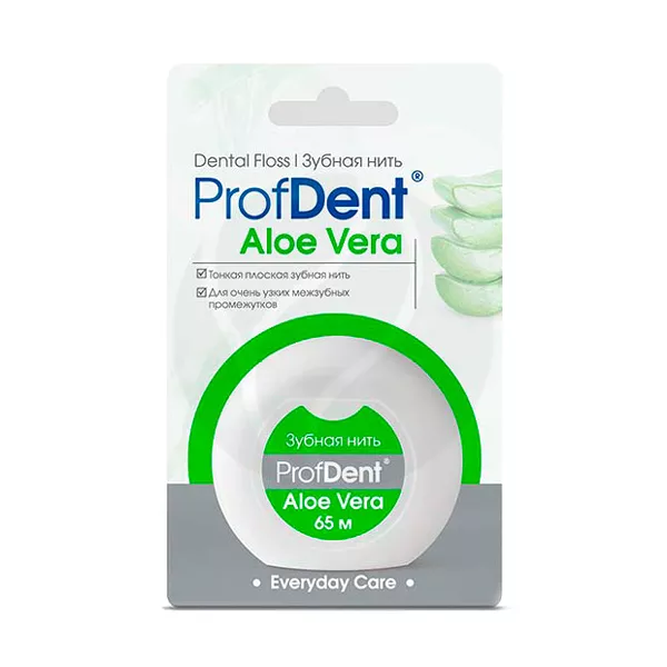 Изображение товара Зубная нить ProfDent с алоэ вера 65м для бережной гигиены полости рта