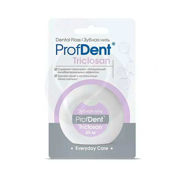 Изображение товара Зубная нить ProfDent с триклозаном мятная 65м - эффективное удаление налета Изображение товара Зубная нить ProfDent с триклозаном мятная 65м - эффективное удаление налета
