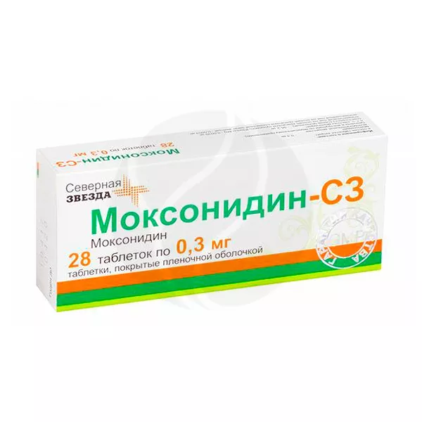 Изображение товара Моксонидин-СЗ таблетки 0,3мг, 28 шт гипотензивное средство Изображение товара Моксонидин-СЗ таблетки 0,3мг, 28 шт гипотензивное средство