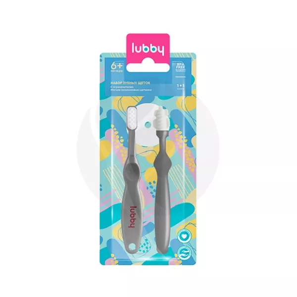 Изображение товара Набор детских зубных щеток Lubby 2 шт для малышей от 6 месяцев с ограничителем Изображение товара Набор детских зубных щеток Lubby 2 шт для малышей от 6 месяцев с ограничителем