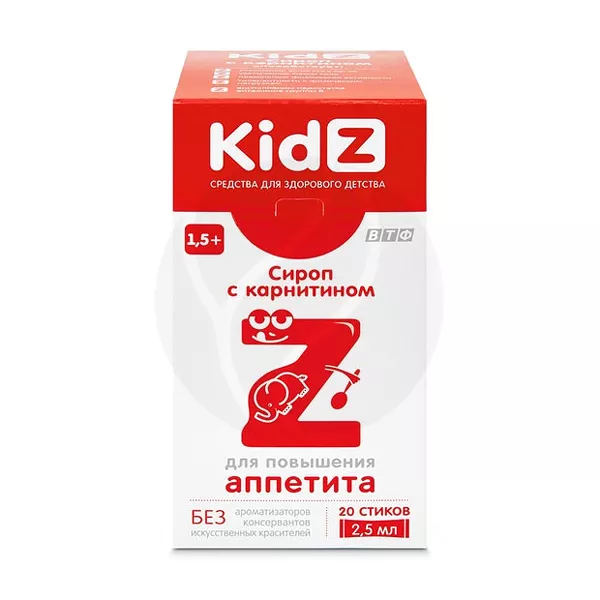Изображение товара KidZ С карнитином сироп для детей 2,5мл, №20 Изображение товара KidZ С карнитином сироп для детей 2,5мл, №20