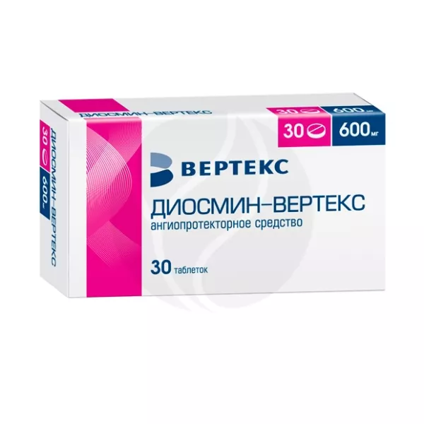 Изображение товара Диосмин-Вертекс таблетки покрытые 600мг №30 для вен Изображение товара Диосмин-Вертекс таблетки покрытые 600мг №30 для вен