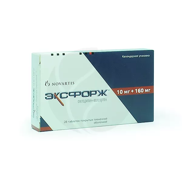 Изображение товара Эксфорж таблетки покрыт. п/о 10мг+160мг, №28 Изображение товара Эксфорж таблетки покрыт. п/о 10мг+160мг, №28