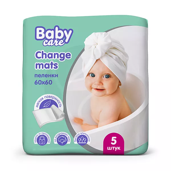Изображение товара Детские пеленки Baby Care 60x60 см №5, Россия, мягкие и гигиеничные Изображение товара Детские пеленки Baby Care 60x60 см №5, Россия, мягкие и гигиеничные