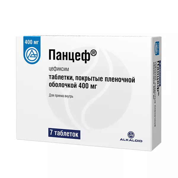 Изображение товара Панцеф таблетки покрыт. п/о 400мг, №7 АО Алкалоид Изображение товара Панцеф таблетки покрыт. п/о 400мг, №7 АО Алкалоид